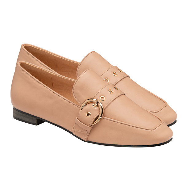 Ravel Ramona Loafers with gold Tone Buckle Detail in Blush nude