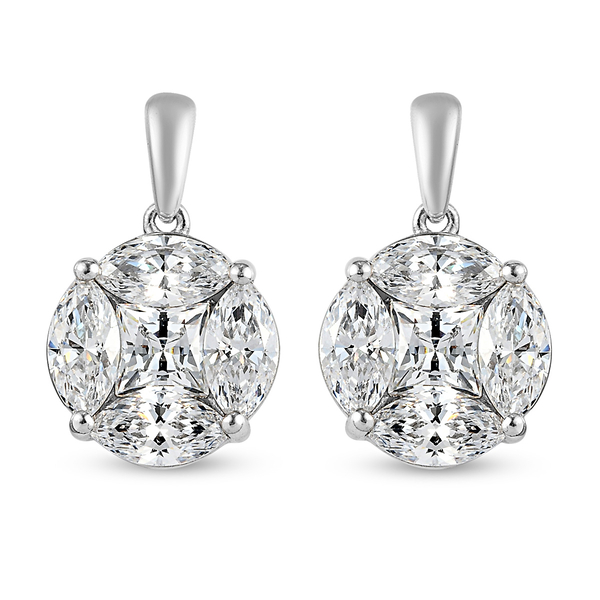 Lustro Stella Platinum Overlay Sterling Silver Earrings (with Push Back) Made with Finest CZ 9.07 Ct