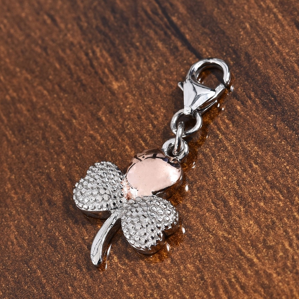 Shamrock Leaf Charm in Platinum and Rose Gold Plated 925 Sterling Silver