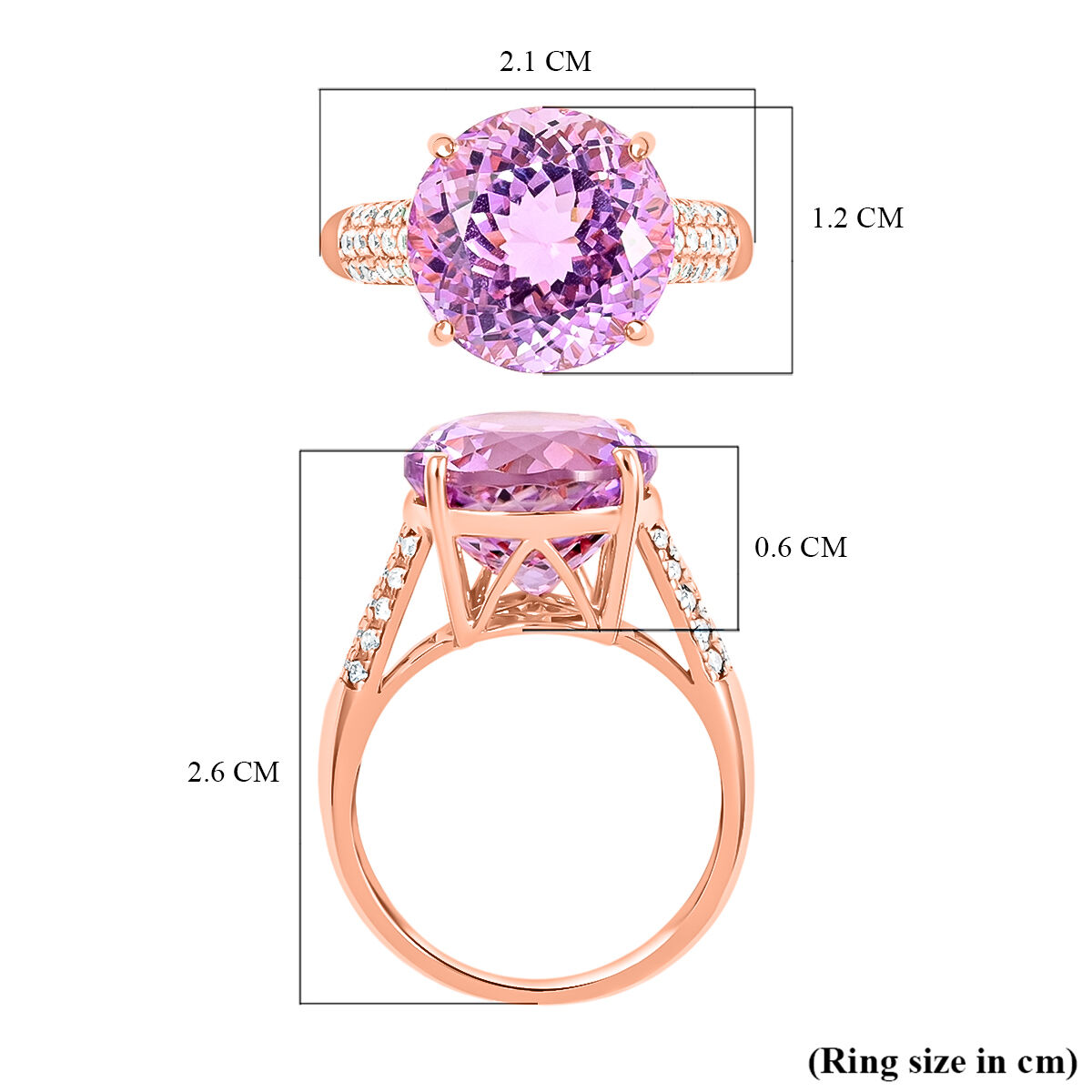 14K Rose Gold  AAA   Martha Rocha Kunzite ,  White Diamond  I1 Solitaire Ring 8.45 ct,  Gold Wt. 3.31 Gms  8.450  Ct.
