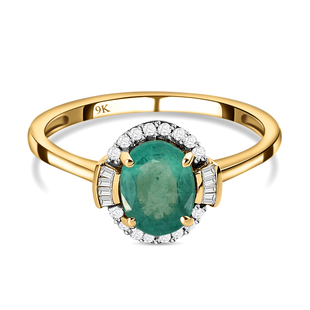 9K Yellow Gold Ethiopian Emerald and Diamond Ring 1.29 Ct.