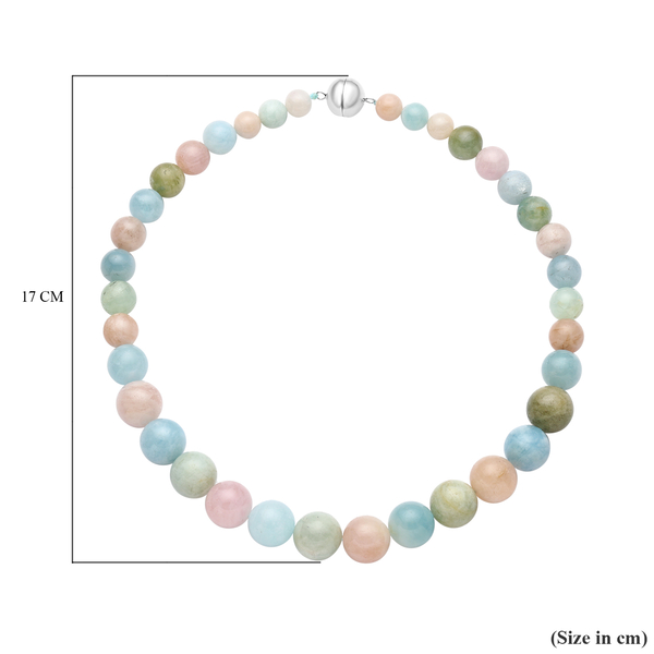 Multi Beryl (11-16mm) Beads Necklace (Size - 20) With Magnetic Lock in Rhodium Overlay Sterling Silver 686.00 Ct.