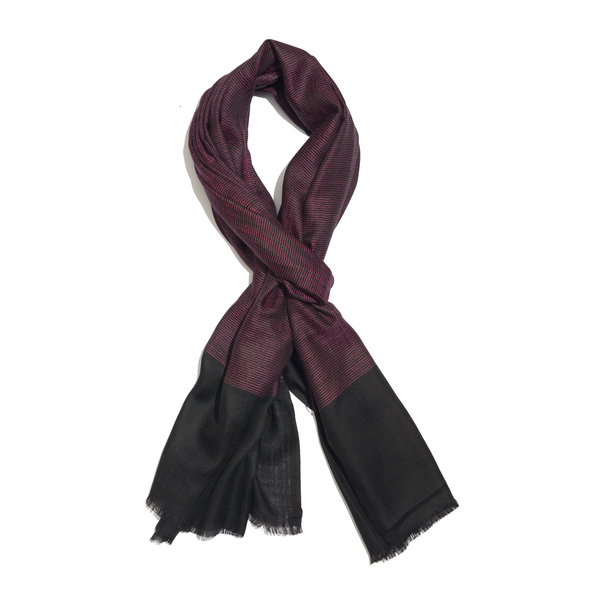 100% Cashmere Wool Purple and Black Colour Reversible Scarf with Fringes (Size 200X70 Cm)
