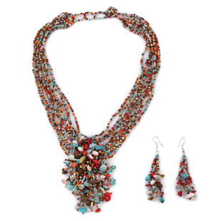2 Piece Set -  Simulated Multi Colour Gemstone Necklace and Earrings