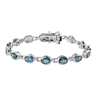 London Blue Topaz Bracelet Size 7 in Platinum Plated Sterling Silver, Silver Wt. 9.00 Gms