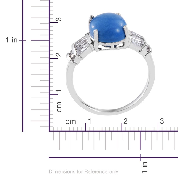 Ceruleite (Ovl 4.25 Ct), White Topaz Ring in Platinum Overlay Sterling Silver 5.400 Ct.
