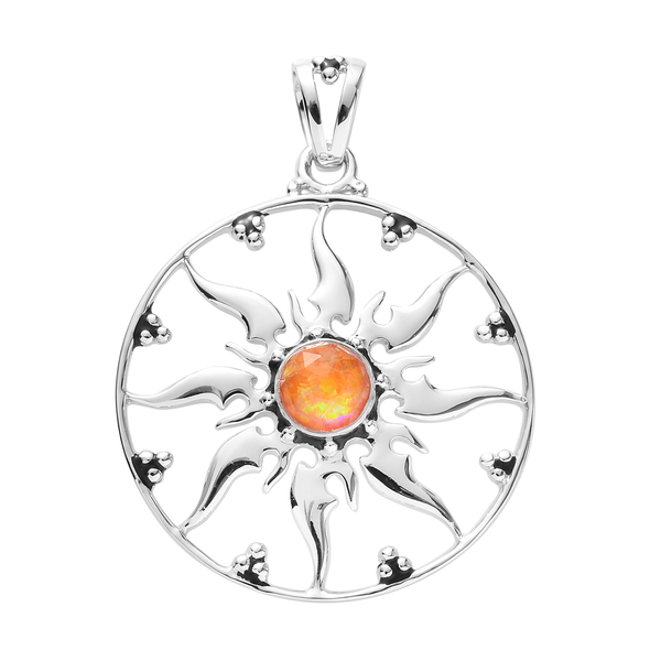 Sajen Silver Natures Joy Collection - Quartz Doublet Simulated Opal Fire Enamelled Pendant in Platinum Overlay Sterling Silver 1.55 Ct, Silver Wt. 5.38 Gms