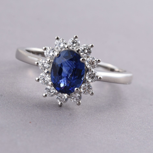 RHAPSODY 950 Platinum AAAA Ceylon Blue Sapphire (Ovl 1.50 Ct), Diamond (VS-E-F) Ring 2.000 Ct.