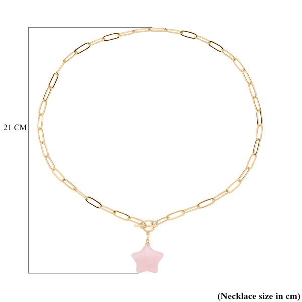 Rose Quartz Paperclip Necklace (Size - 20) with T-Bar Lock in Yellow Gold Tone 16.50 Ct.