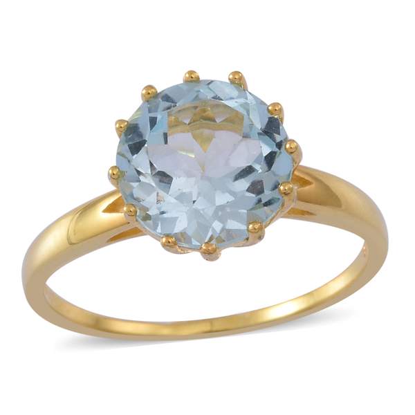 Sky Blue Topaz (Rnd) Solitaire Ring in 14K Gold Overlay Sterling Silver 4.500 Ct.