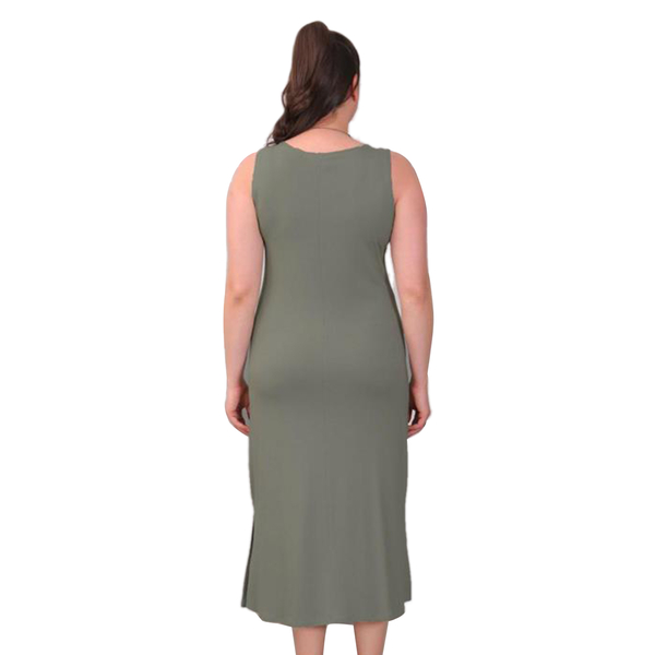 TAMSY Viscose Jersey Dress with Side Slit (Size XL,20-22) - Khaki