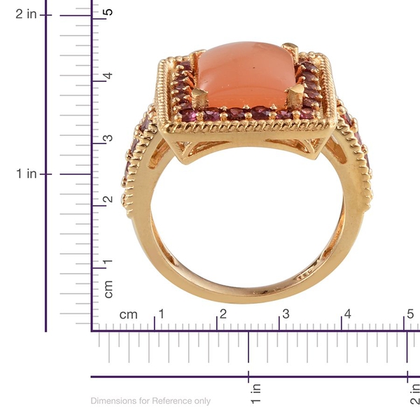 Mitiyagoda Peach Moonstone (Bgt 5.90 Ct), Rhodolite Garnet Ring in 14K Gold Overlay Sterling Silver 7.250 Ct.