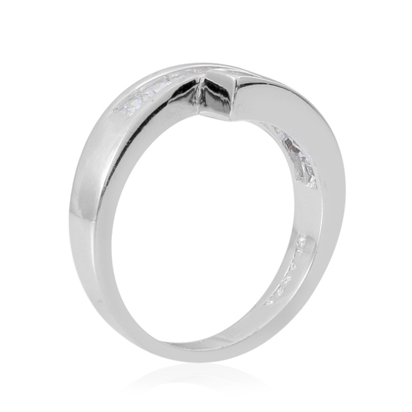 ELANZA AAA Simulated White Diamond (Rnd) Crossover Ring in Rhodium Plated Sterling Silver