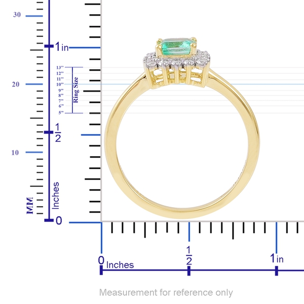 ILIANA 18K Yellow Gold 0.75 Ct AAA Boyaca Colombian Emerald Halo Ring with Diamond SI G-H