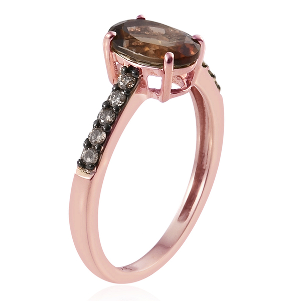 9K Rose Gold Brazilian Andalusite (Ovl 1.35 Ct), Natural Champagne Diamond Ring 1.500 Ct.
