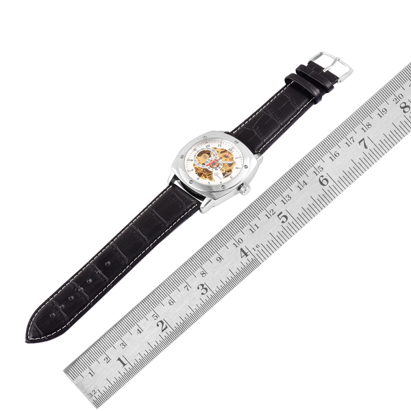 GENOA Automatic Skeleton White Dial Watch in Silver Tone with Stainless Steel and Glass Back