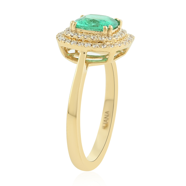 ILIANA 18K Yellow Gold AAA Colombian Emerald , White Diamond (SI/G-H) Ring 1.20 ct,  Gold Wt. 3.15 Gms