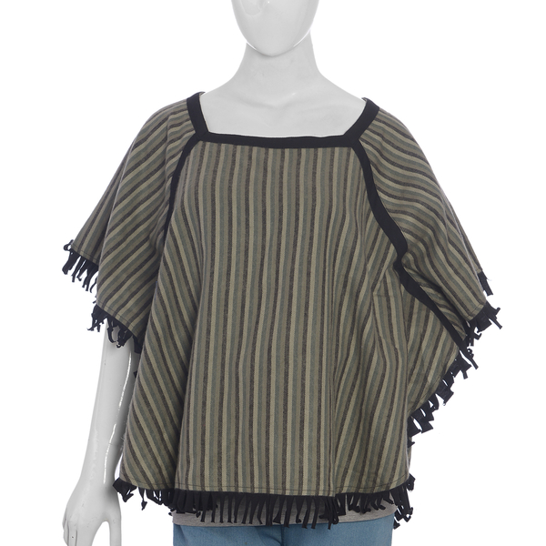 Grey and Black Colour Top with Fringes (Size 86.4x68.6 Cm)