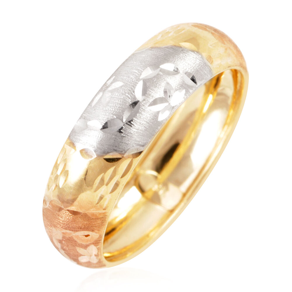 Royal Bali Collection 9K Yellow, White, Rose Gold Band Ring