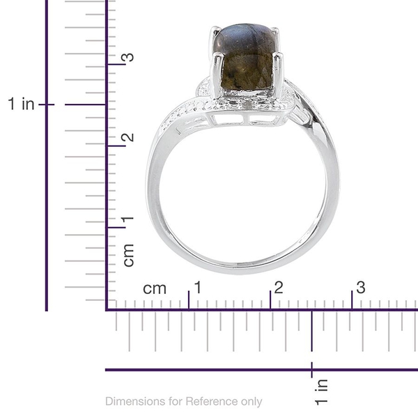 Labradorite (Cush 3.75 Ct), Diamond Ring in Sterling Silver 3.780 Ct.