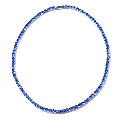 Sleek Tennis Necklace with Radiant Simulated Blue Sapphire in Silver