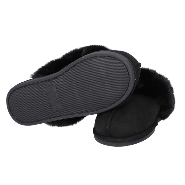 Chic and Elegant Rabbit Faux Fur Slippers (Size 3- 4) - Black
