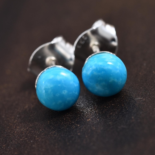 Arizona Sleeping Beauty Turquoise (Rnd) Ball Studs Earrings (with Push Back) in Sterling Silver 1.250 Ct.