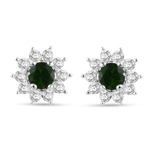 Chrome Diopside and Natural Cambodian Zircon Earrings (with Push Back) in Sterling Silver