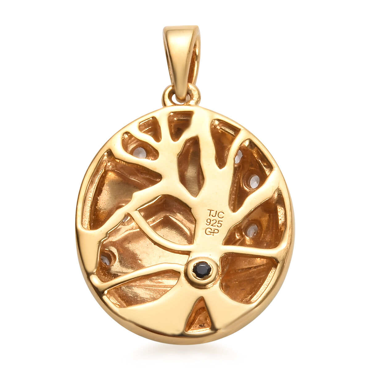 GP - Natural Cambodian Zircon & Blue Sapphire Enamelled Tree Pendant in 18K Vermeil Yellow Gold Plated Sterling Silver