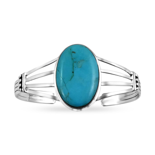 Santa Fe Collection - Turquoise Cuff Bangle in Sterling Silver, Silver Wt 16.90 Gms