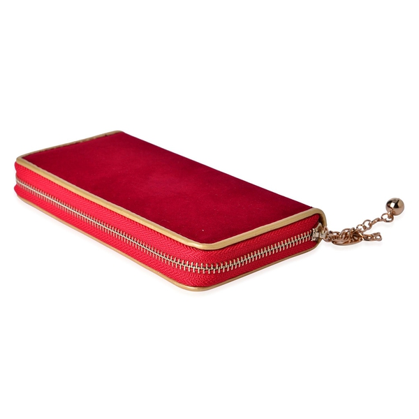Red Velvet Wallet with Gold Frame (Size 19.5x9.5x3 Cm)