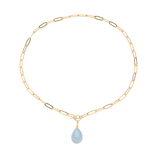 Aquamarine Paperclip Necklace (Size - 20) with T-Bar Lock in Yellow Gold Tone 30.00 Ct.