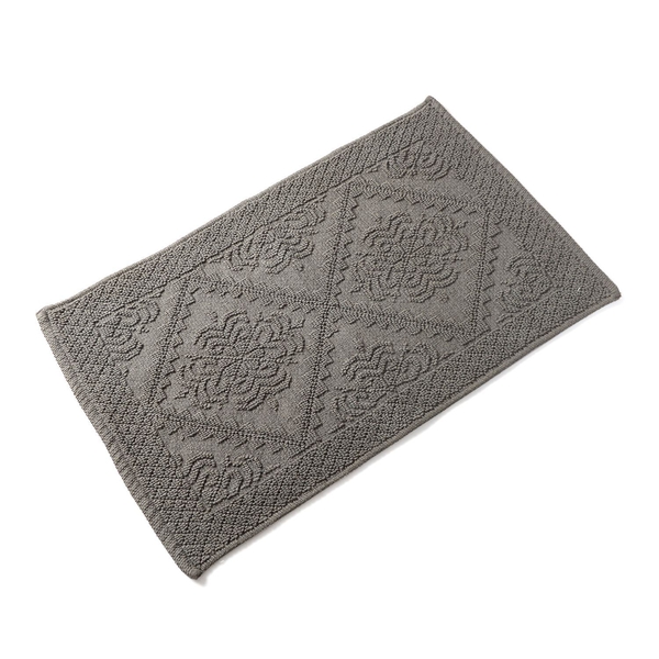 Bath Collection - 100% Cotton Grey Colour Geometrical Design Sculpted Bath Mat (Size 80X50 Cm)