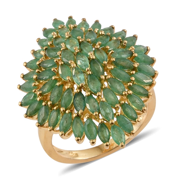 4.5 Ct Zambian Emerald Cluster Ring in Gold Plated Sterling Silver 5.44 Grams