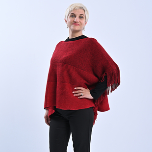TAMSY Knitted Poncho with Tassel - Red