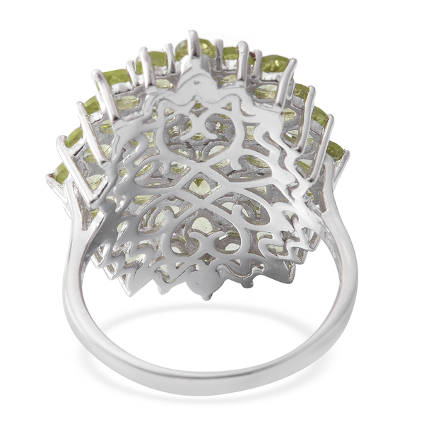 Hebei Peridot (Ovl) Cluster Ring in Rhodium Plated Sterling Silver 6.480 Ct., Silver wt 6.00 Gms.