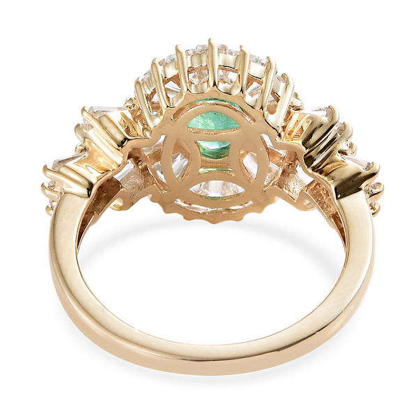 Signature Collection- 9K Yellow Gold AA Kagem Zambian Emerald (Ovl), Natural Cambodian Zircon  Ring 2.750 Ct.