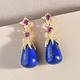 GP - Lapis Lazuli, Rhodolite Garnet and Kanchanaburi Blue Sapphire Dangling Earrings (With Push Back) in Vermeil Yellow Gold Overlay Sterling Silver 10.94 Ct.