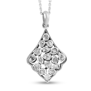 White Diamond Pendant with Chain (Size 18) in Platinum Overlay Sterling Silver