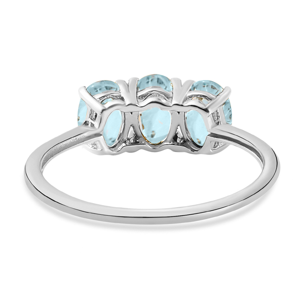Aquamarine Trilogy Ring in Platinum Overlay Sterling Silver 1.22 Ct.