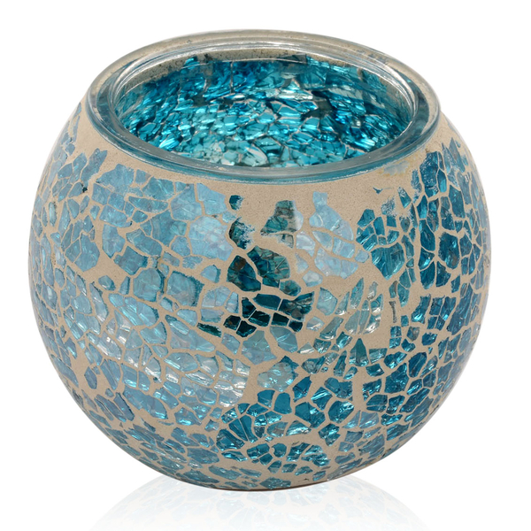 Set of 2 - Handmade Sea Blue Colour Mosaic Glass Candle Holder