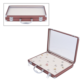 Portable Ring Box with Transparent Top and Lock - Taupe