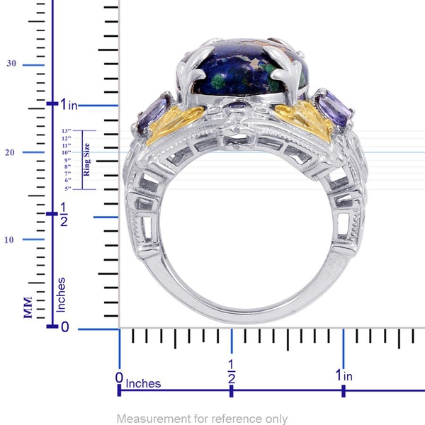 Designer Collection Azurite (Ovl 14.26 Ct), Tanzanite Ring in 14K YG and Platinum Overlay Sterling Silver 15.240 Ct.