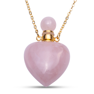 Rose Quartz Heart Shaped Perfume Bottle Necklace (Size 22) in Yellow Gold Tone 89.00 Ct