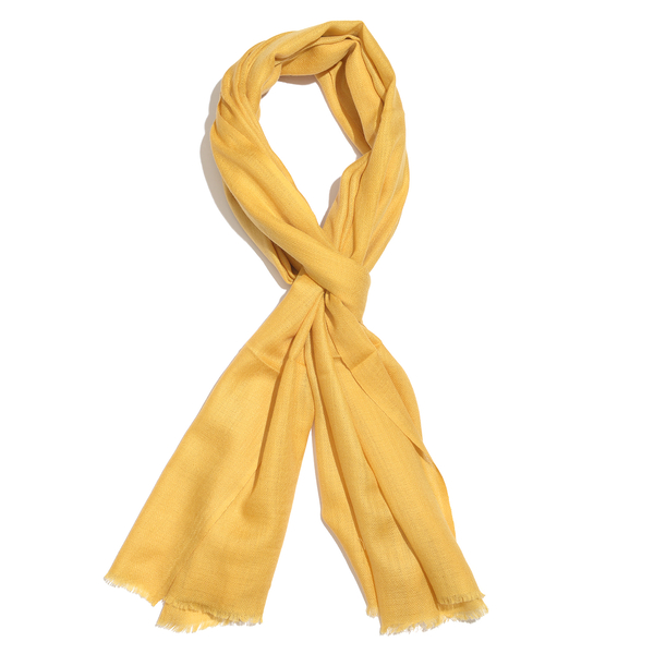 Mothers Day Special-100% Cashmere Wool Primrose Yellow Colour Shawl with Fringes (Size 200X70 Cm)