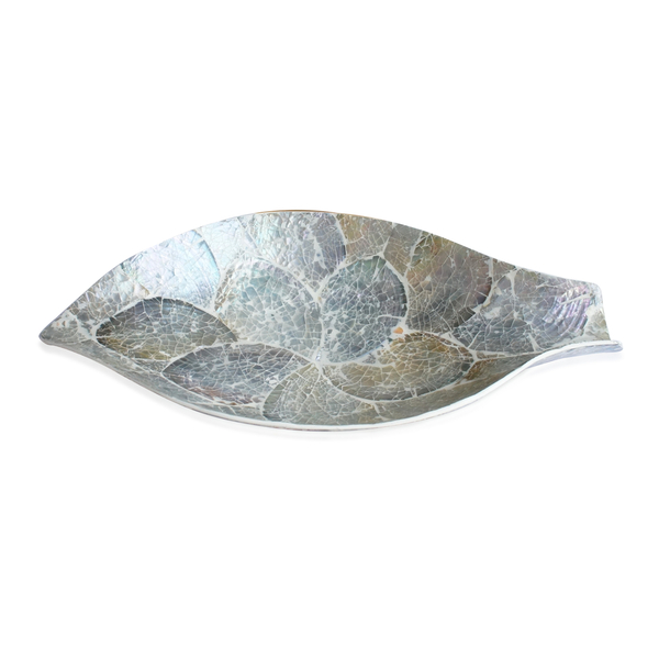Leaf Shape Bowl Shell Inlay in White Resin (Size 34x19 Cm)