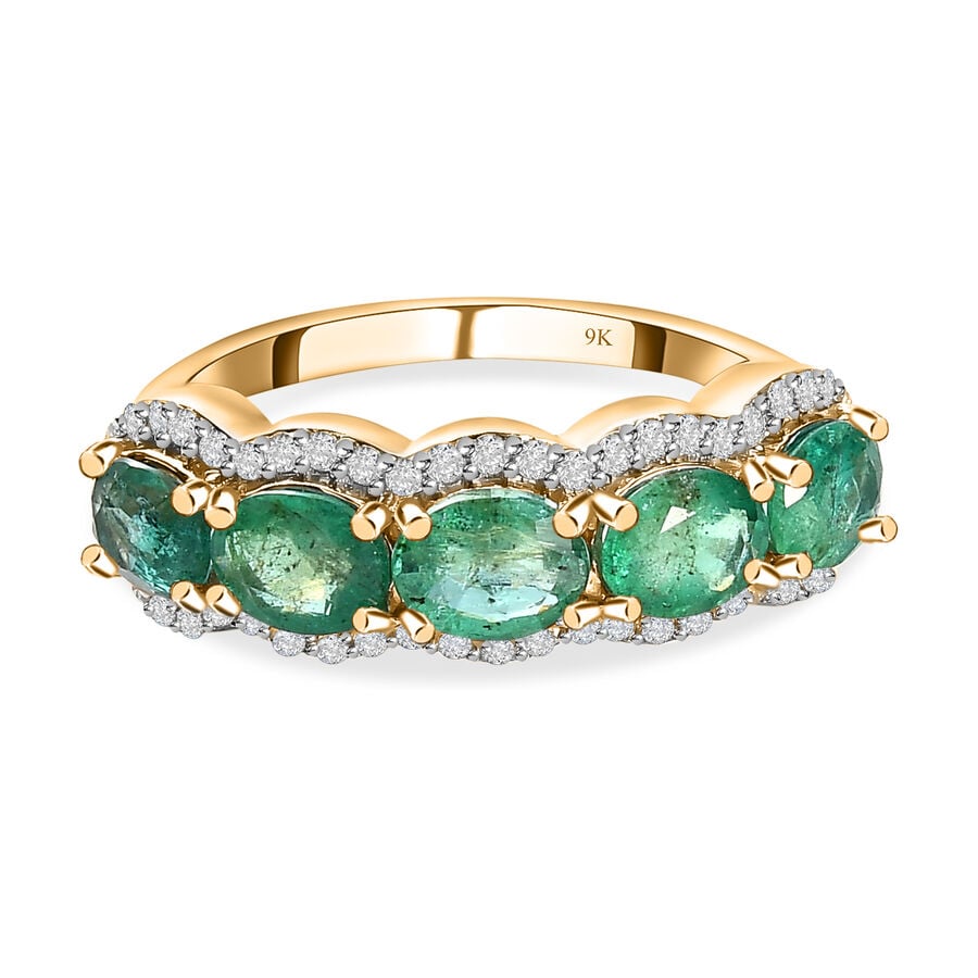 9K Yellow Gold Zambian Emerald & Moissanite Ring 1.54 Ct.
