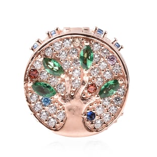Charmes De Memoire- Simulated Emerald and Multi Colour Gemstone Openable Charm in Rose Gold Overlay 