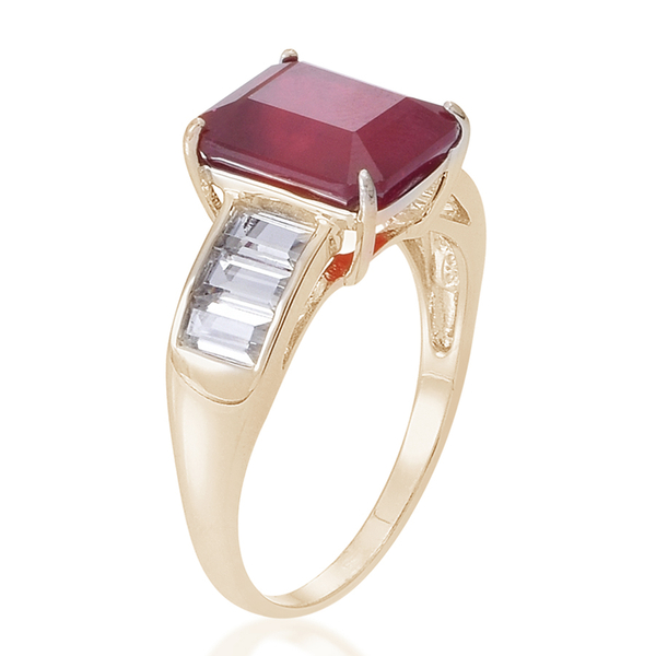 African Ruby (Oct 5.00 Ct), White Topaz Ring in 14K Gold Overlay Sterling Silver 6.500 Ct.