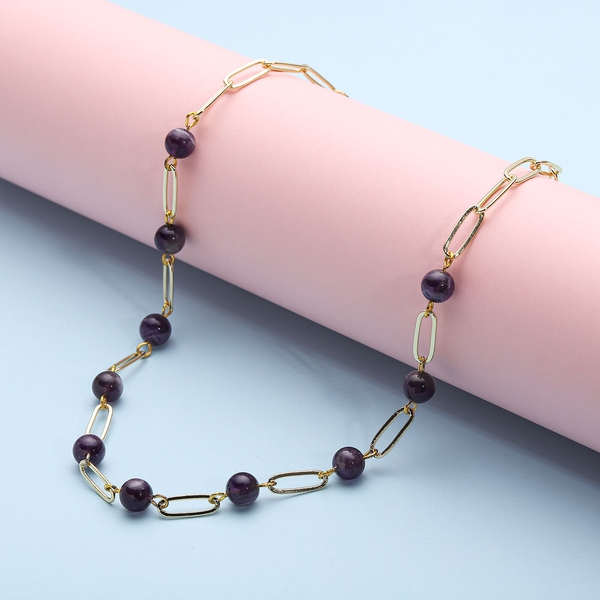 Amethyst Paperclip Necklace (Size 20) in Yellow Gold Tone